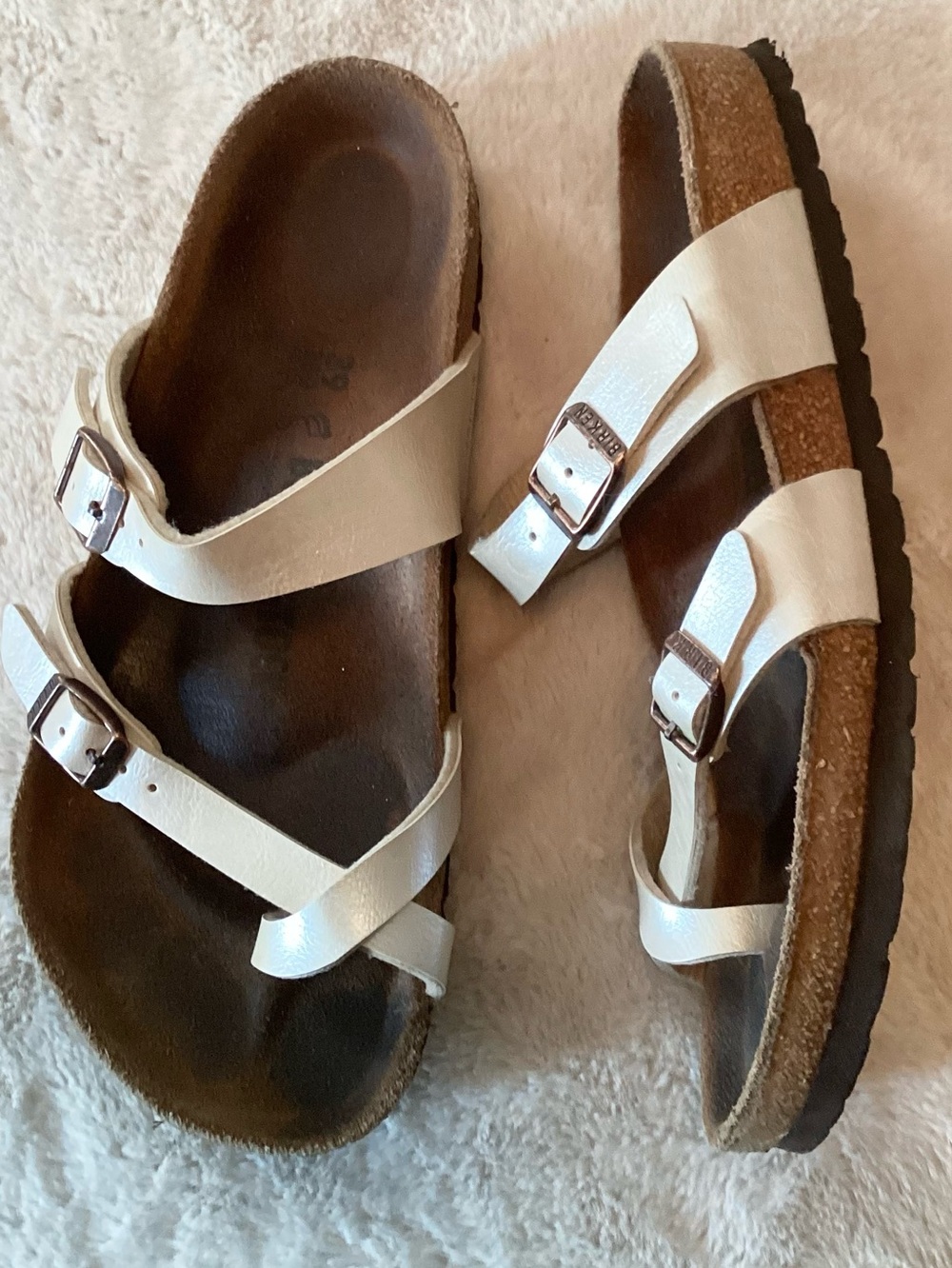 Birkenstock Mayari Graceful Pearl White Double-Strap Cork Footbed Sandals - 39
